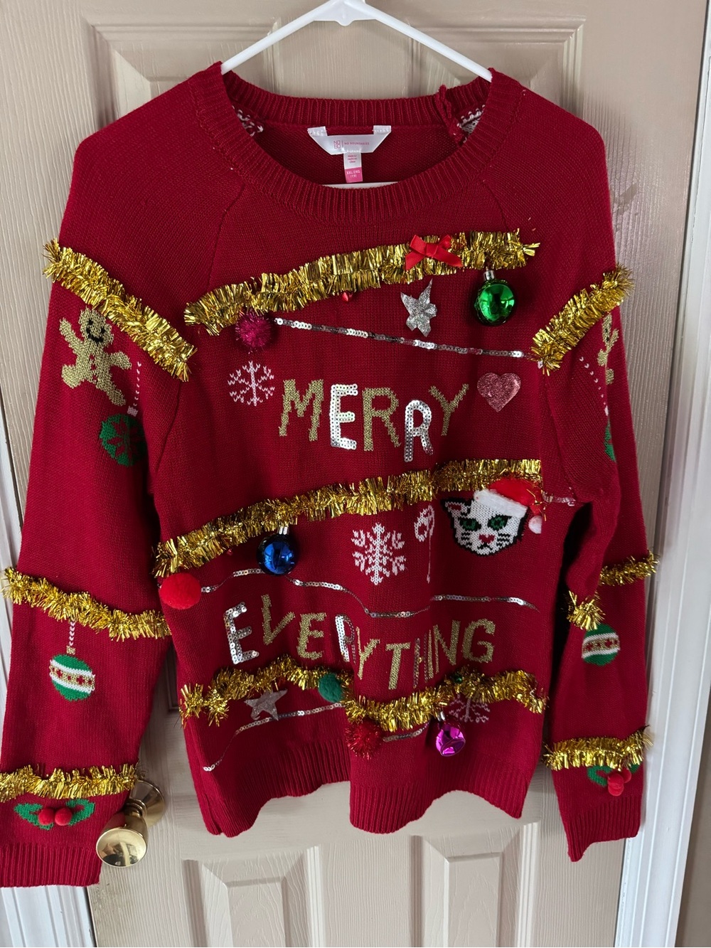 No Boundaries Red Festive "Merry Everything" Holiday Sweater